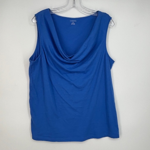 Lands' End Womens Size XL Drape Neck Tank Top Medium Blue Knit Cotton Polyester - Picture 1 of 6